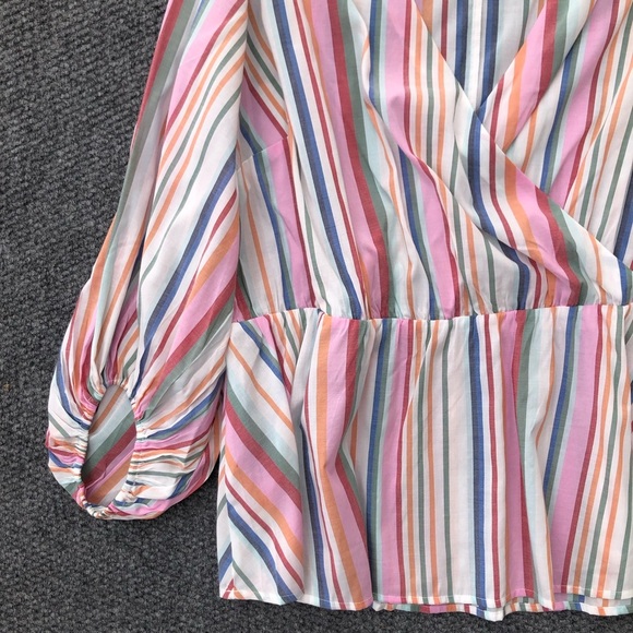 Lane Bryant lightweight striped crossover v-neck 3/4 balloon sleeve peplum top - Picture 5 of 11